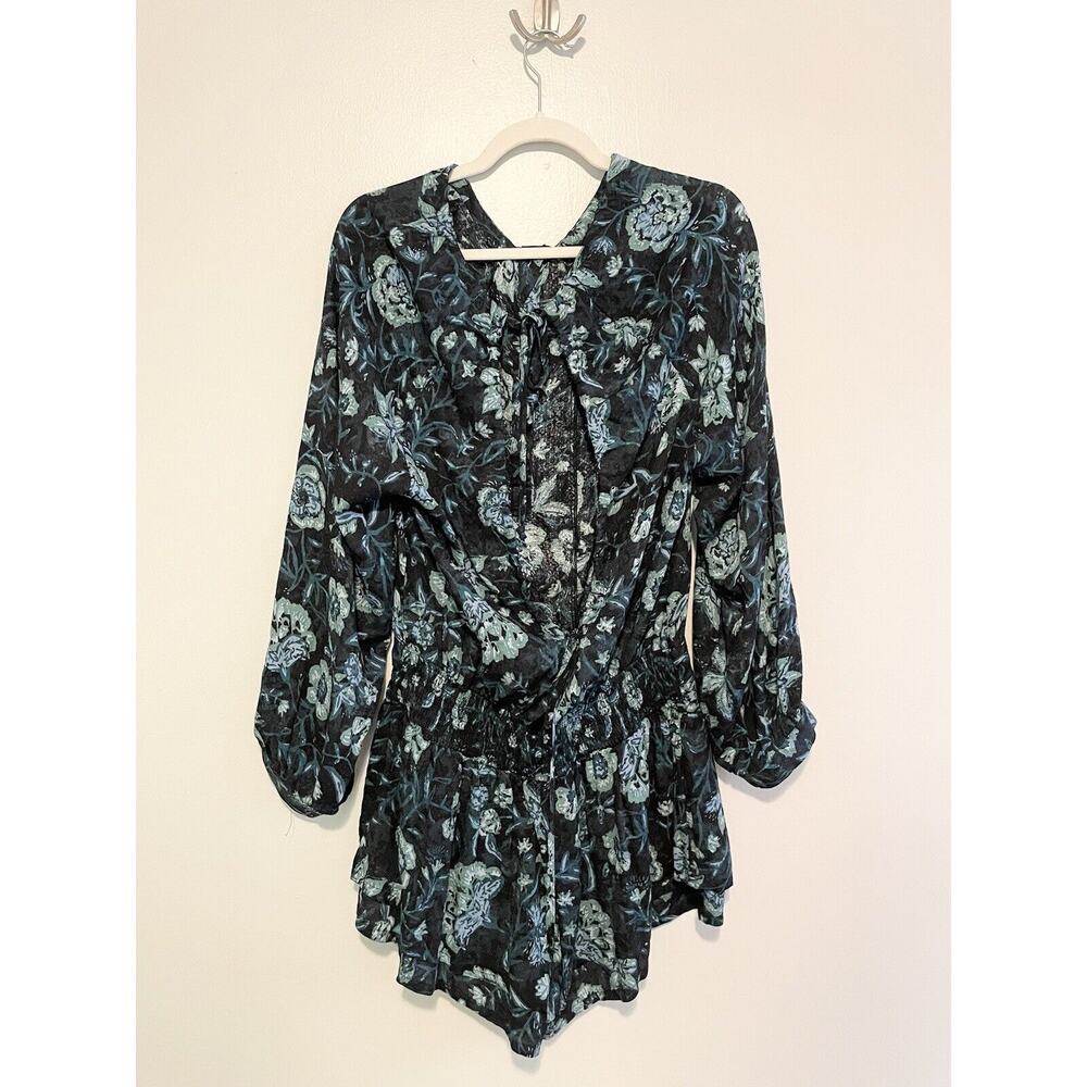 Free People Dance 'Til Dawn Romper Size S Green Black Floral Print